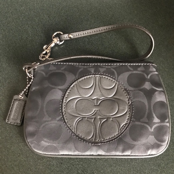 Coach Gray Canvas Leather Signature C Wristlet Mini Pouch - Picture 13 of 16